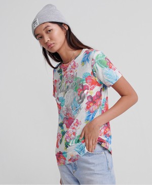 Superdry Original Hibiscus Női Pólók Fehér/Zöld/Rózsaszín/Kék | WFBOT8159